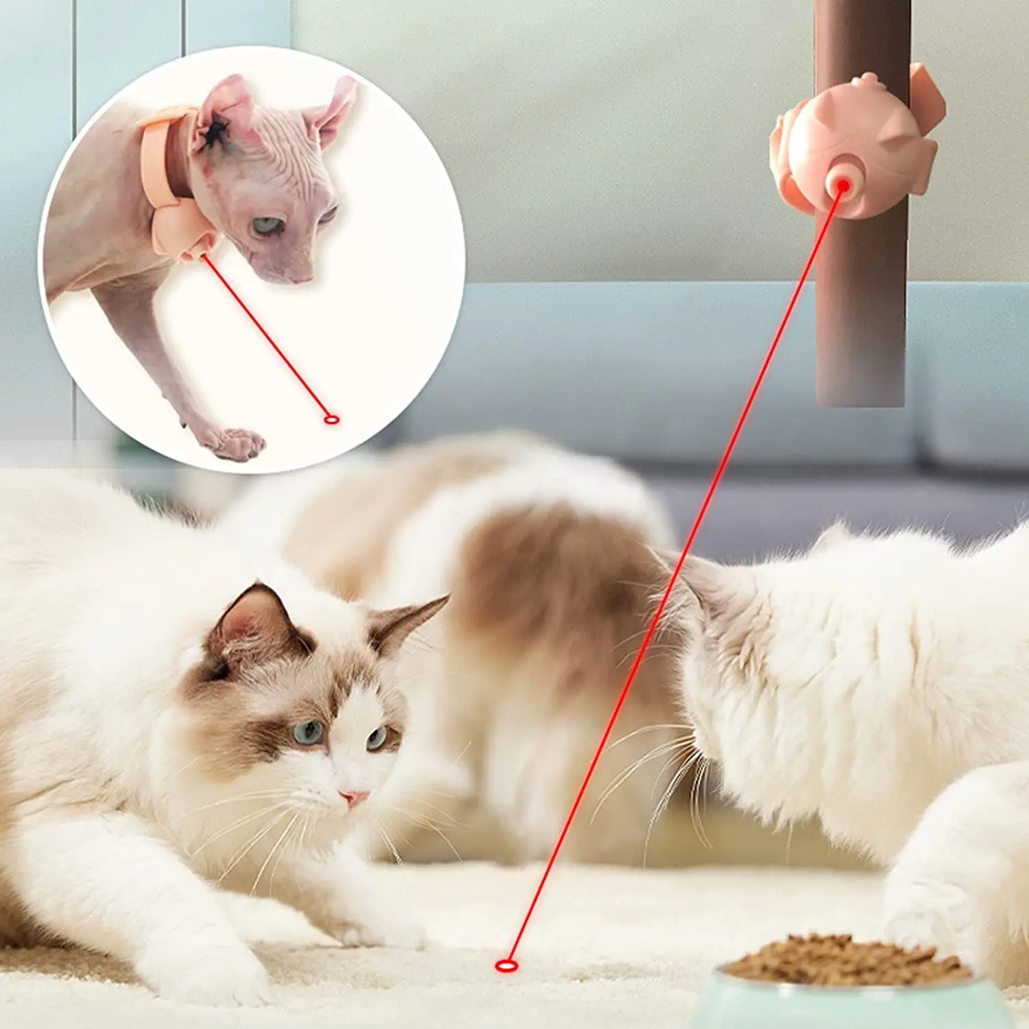 SmartLaserCatCollarInteractiveCatToyPinkWearableAutomatic