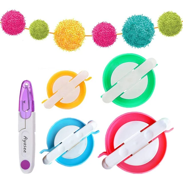 Set 8 Utensili Per Maglieria Fai Da Te - Attrezzi Per Creare Pompon In 4 Colori (Rosa, Blu, Verde, Giallo)