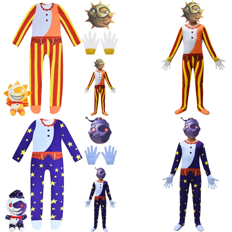 2023 Halloween Game Open Day Christmas Birthday Party Costume Cosplay Sundrop E Moondrop Fnaf Costume Kids Anime Jumpsuit Mask