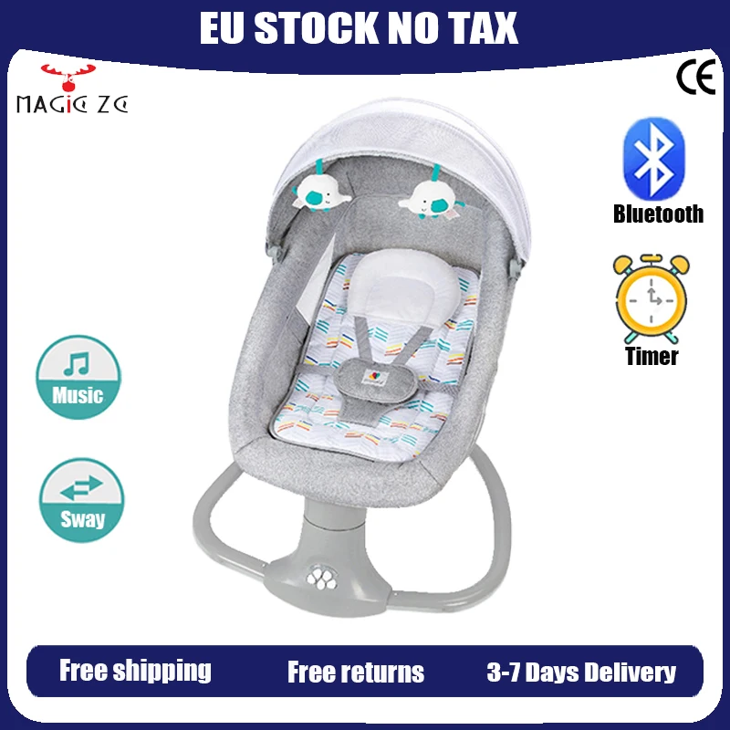 Chaise à bascule électrique pour bébé, videur pour bébé Bluetooth, fournitures pour nouveau-né, berceau avec moustiquaire, apaise le sommeil, joue de musique, bascule pour bébé portable, plusieurs modes, minuterie, robuste et réglable, nouveau modèle, offre spéciale