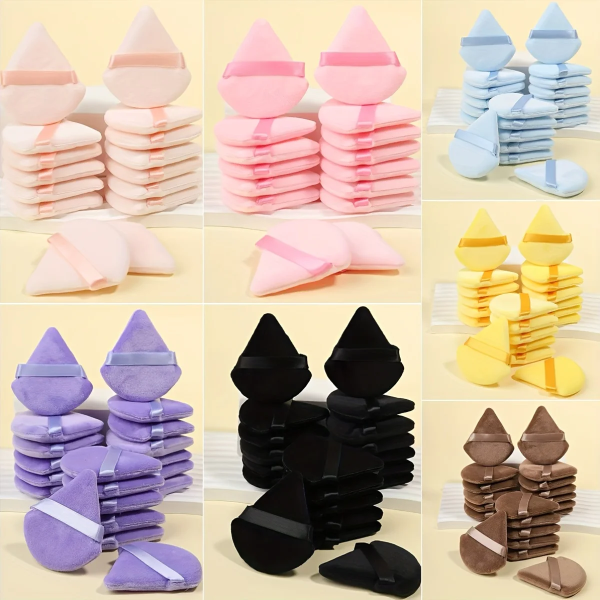 21개 파우더 퍼프 - 루즈 파우더 및 프레스드 파우더용 삼각형 플로킹 스펀지,..