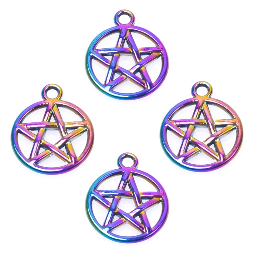 

5-20pcs Rainbow Color Pentagram Openwork Ring Stars Sky Charms Metal Pendant For DIY Handmade Jewelry Making Craft Accessories