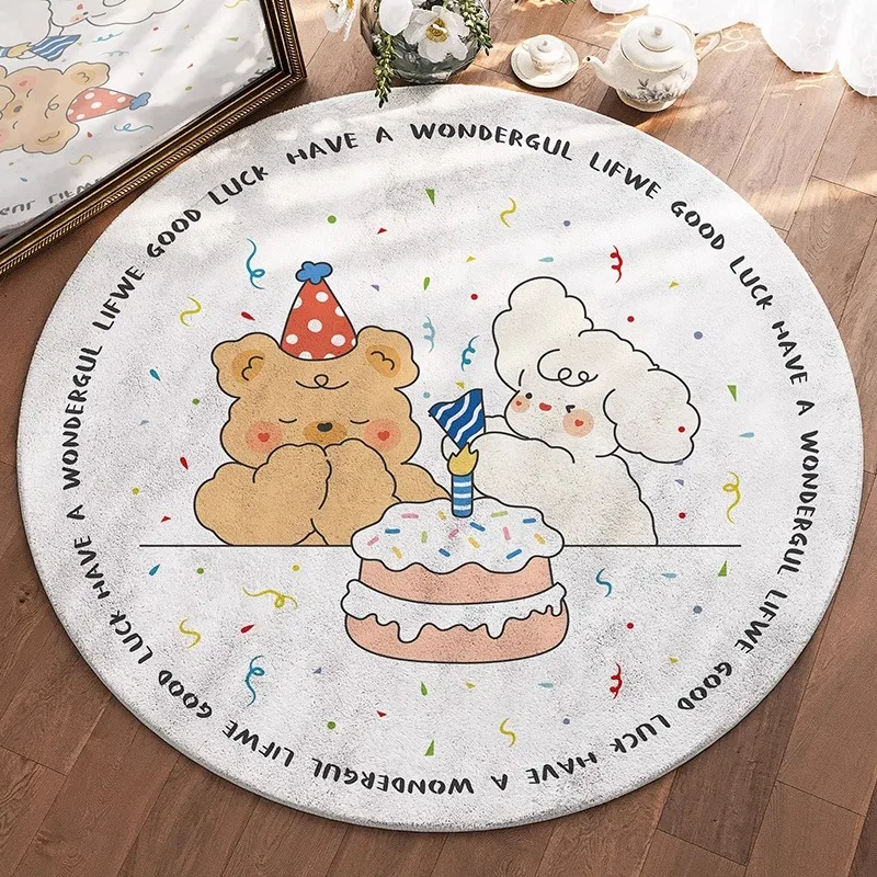 Round Living Room Carpet Large Area Cute Cartoon Pattern Bedroom Bedside Rugs Creative Fashion Ins Decorative Sofa Mats Alfombra