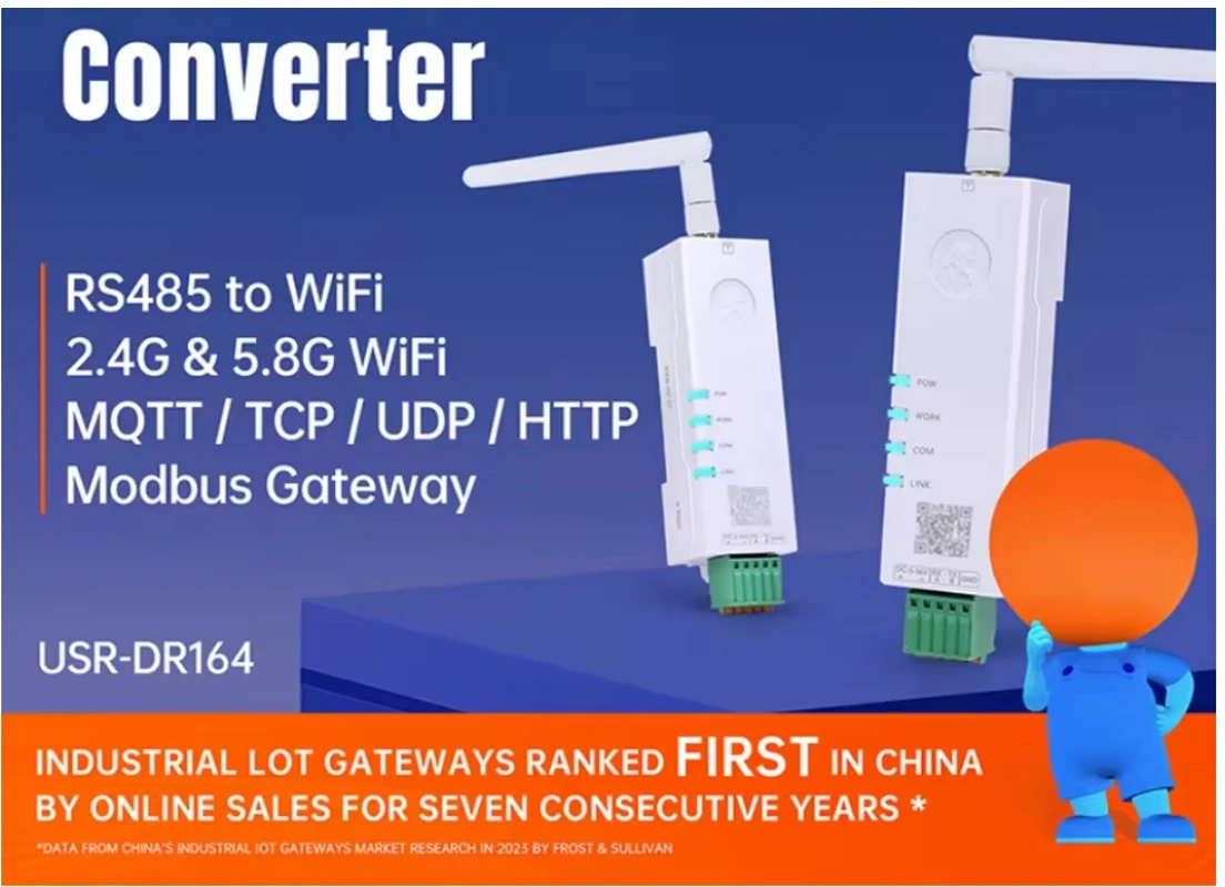 WiFi Converter Electronic Module Serial Module RS485 To WiFi Converter IoT USR-DR164 Support Modbus RTU to Modbus TCP Anti-interference Wide Coverage