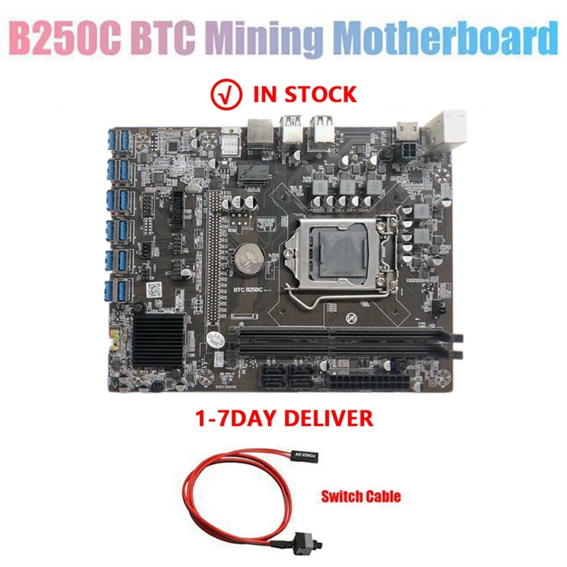 b250c btc BTC Mining Motherboard+Switch Cable 12XPCIE to USB3.0 GPU Slot LGA1151 Support DDR4 DIMM RAM Computer Motherboard mother board of computer