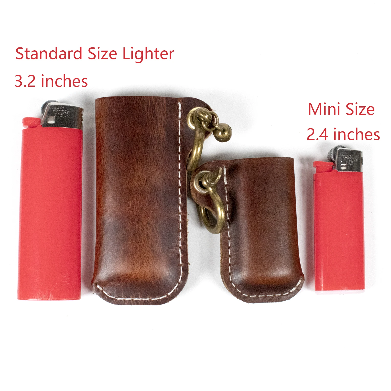 Premium Genuine Cowhide Leather Lighter Case with Metal Horseshoe Shackle