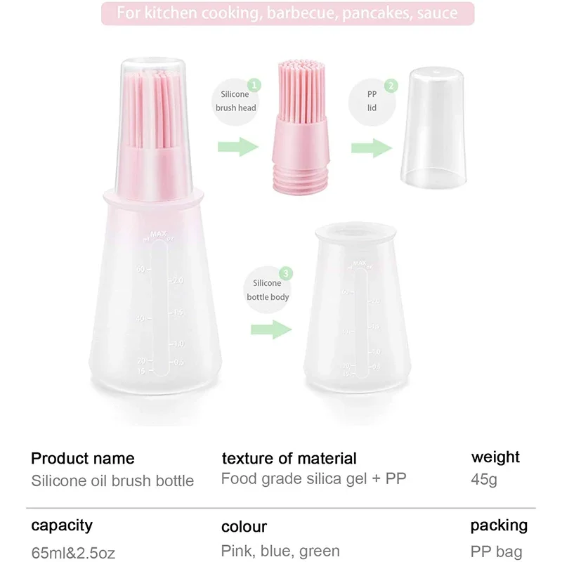 2Pcs Silicone Oil Bottle With Brush Grill Oil Brushes Liquid Oil Pastry Brush High Temperature Resistant Kitchen Baking BBQ Tool