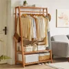 Bamboo Clothes Hanging Garment Rack Heavy Duty Laundry Rack Cloest Storage Shelf 4