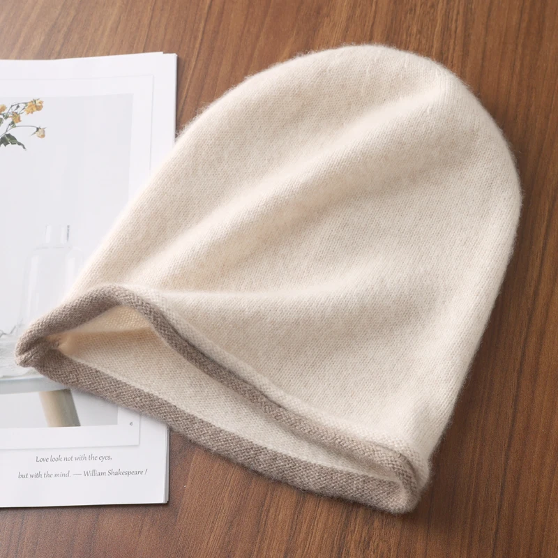 100%Wool Women's Winter Hat Fashion Crimping Hem Beanies High Quality Knitted Warm Soft Wollen Bonnet Y2k Hip Hop Skullies Cap 3