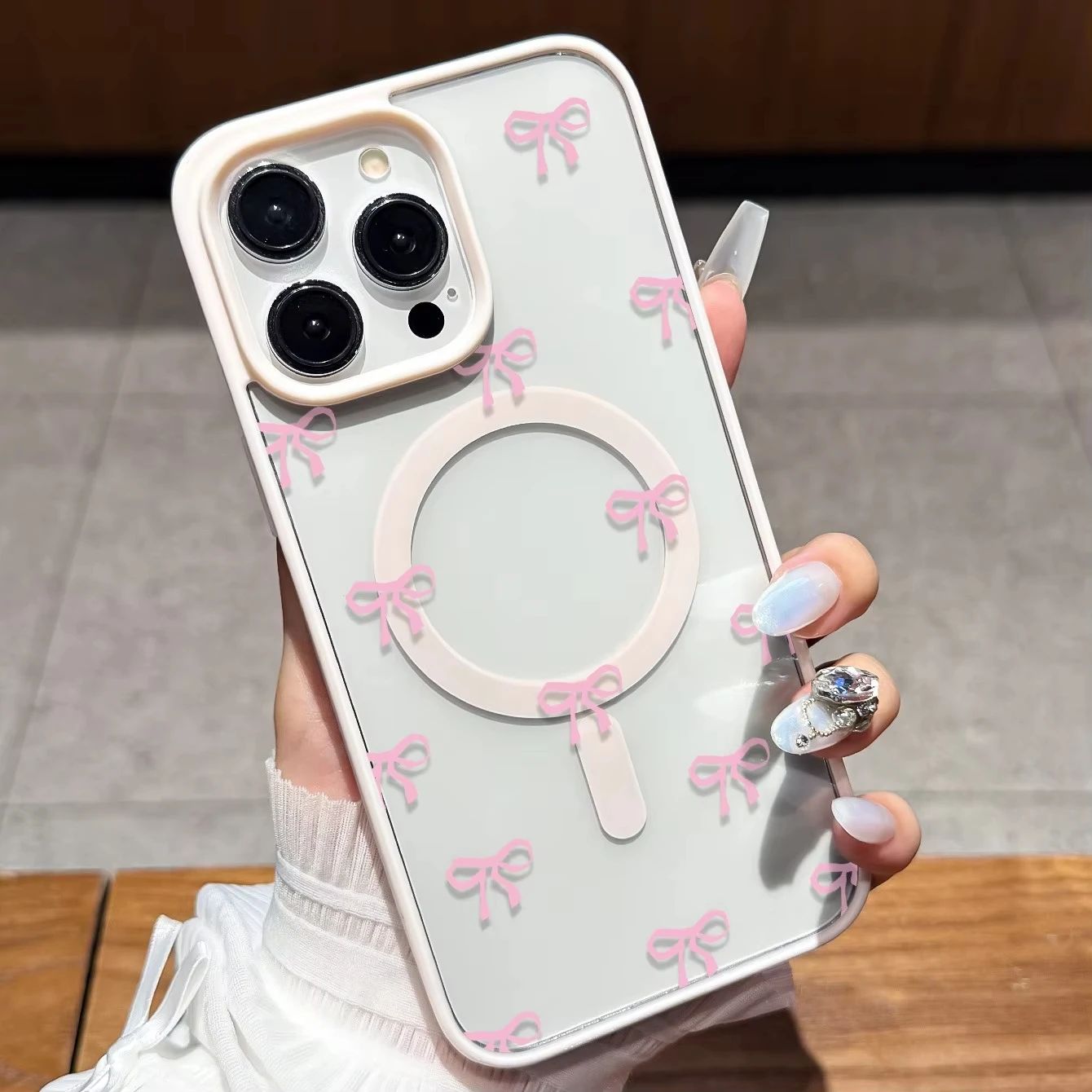 Cute Pink Bow Pattern Wireless Magnetic Phone Case