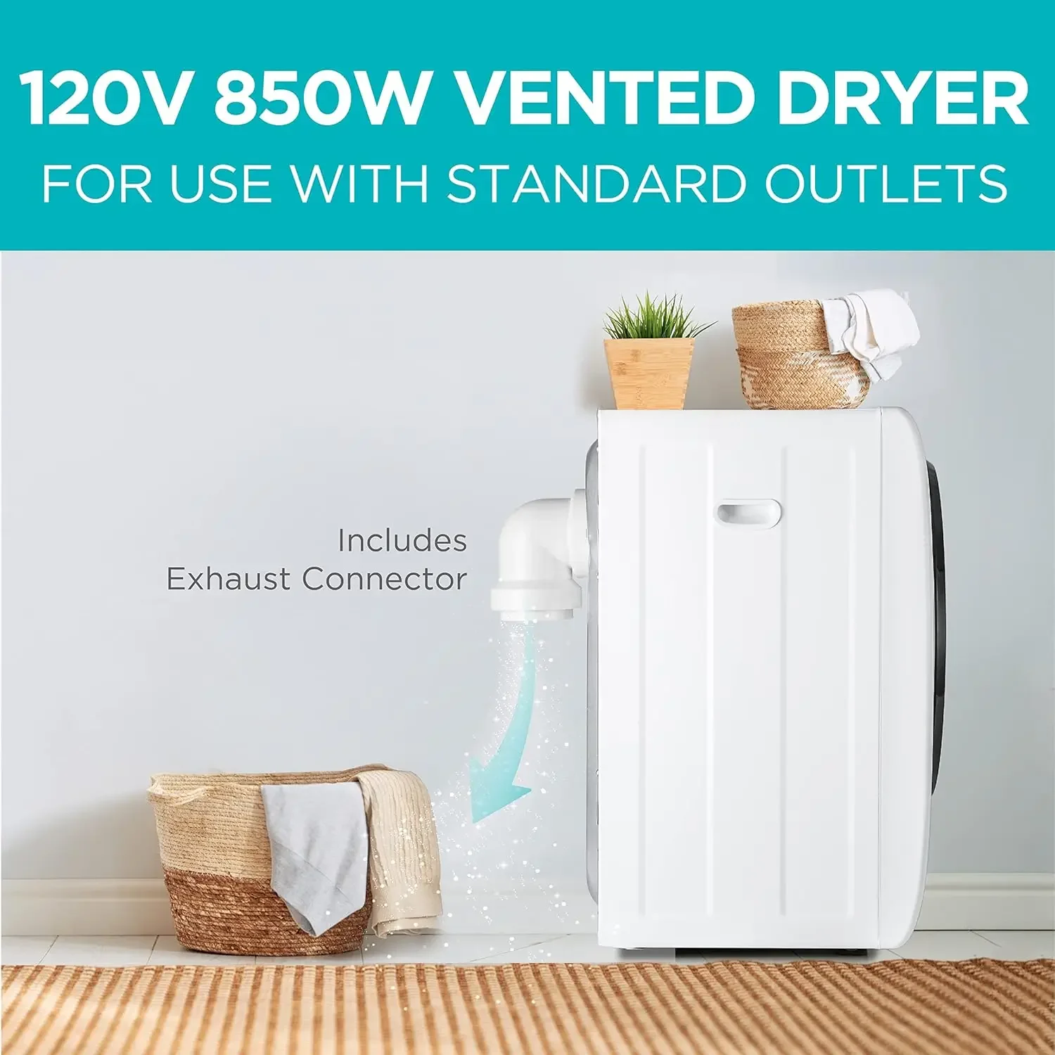 Compact clothes dryer, 850W electric dryer, 120V ventilated portable dryer (with stainless steel drum) 2
