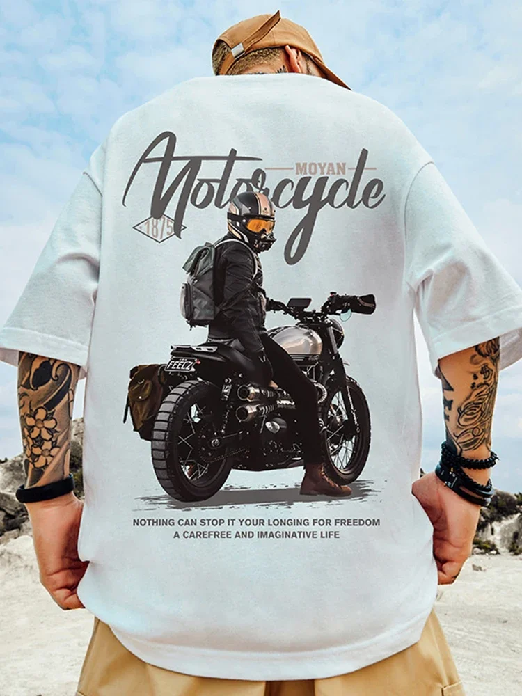 thumbnail image 1 of Camisetas estampadas con gráficos de motocicleta para hombre, ropa de calle estadounidense, camisetas casuales de verano de algodón Y2K, camisetas de gran tamaño de moda de hip hop, 1 of 5