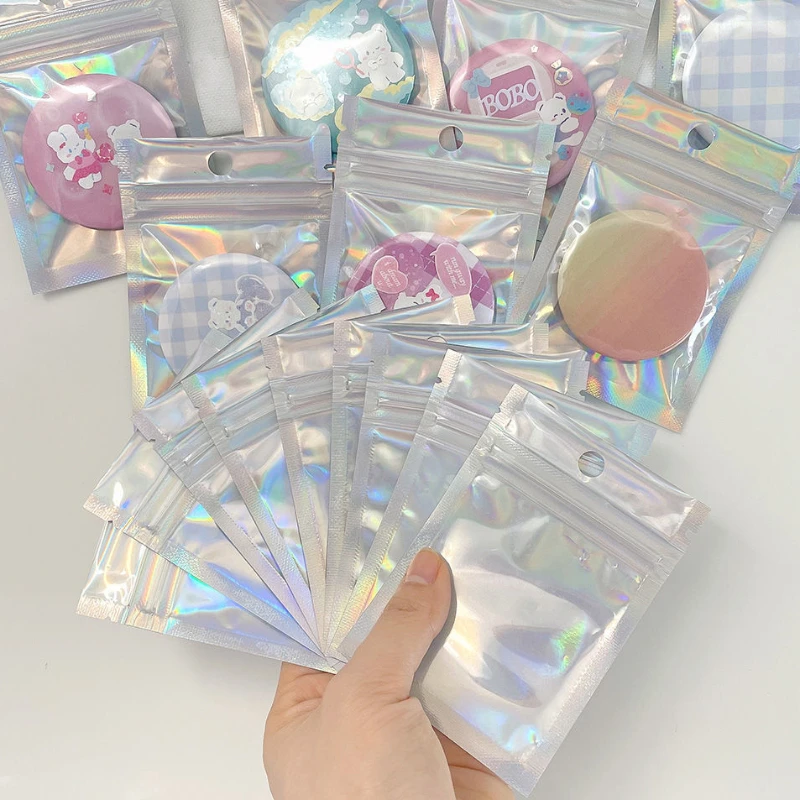 

Eyelashe Package In Bulk Holographic Laser Zip Lock Bag Necklace Storage Custom Brand Logo Sticker Wholesale Idea Gift Packaging