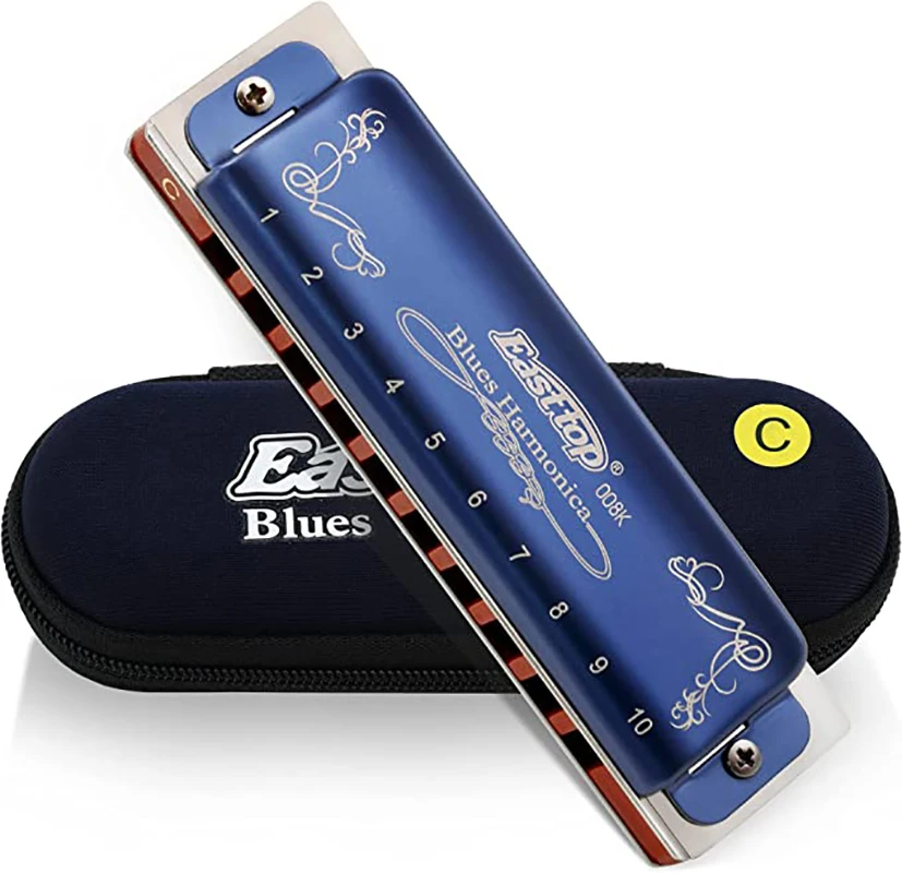 East top Harmonica 008K Blues Harp Mouth Organ 10 Holes 20 Tones Diatonic Blues Harmonica With Blue Case