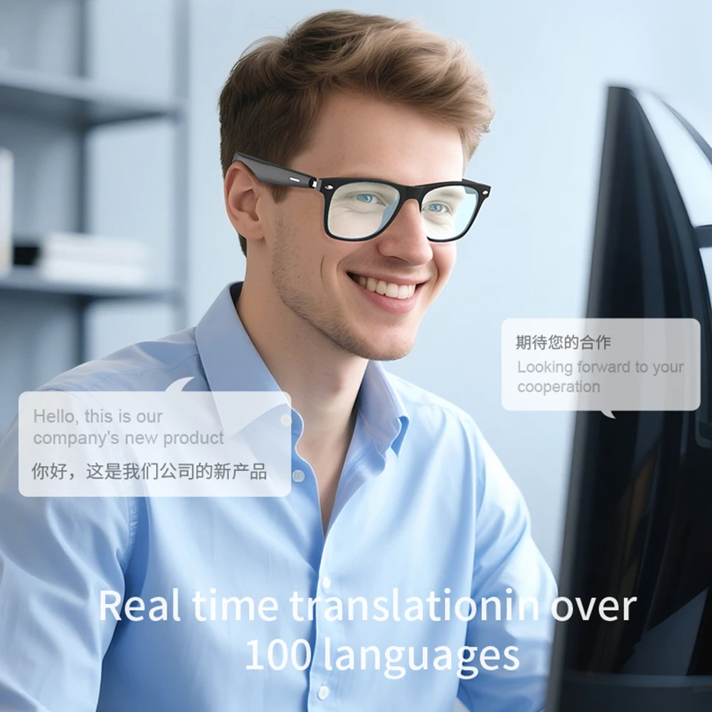 AI Intelligent Translation Glasses Smart Glasses Bluetooth-Compatible Wireless Headset Sunglasses Earphone Glasses for Men Women