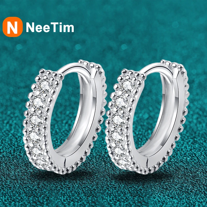 

NeeTim D VVS1 Moissanite Earrings 925 Sterling Sliver With White Gold Plated Hoop Earring for Women Wedding Party Fine Jewelry