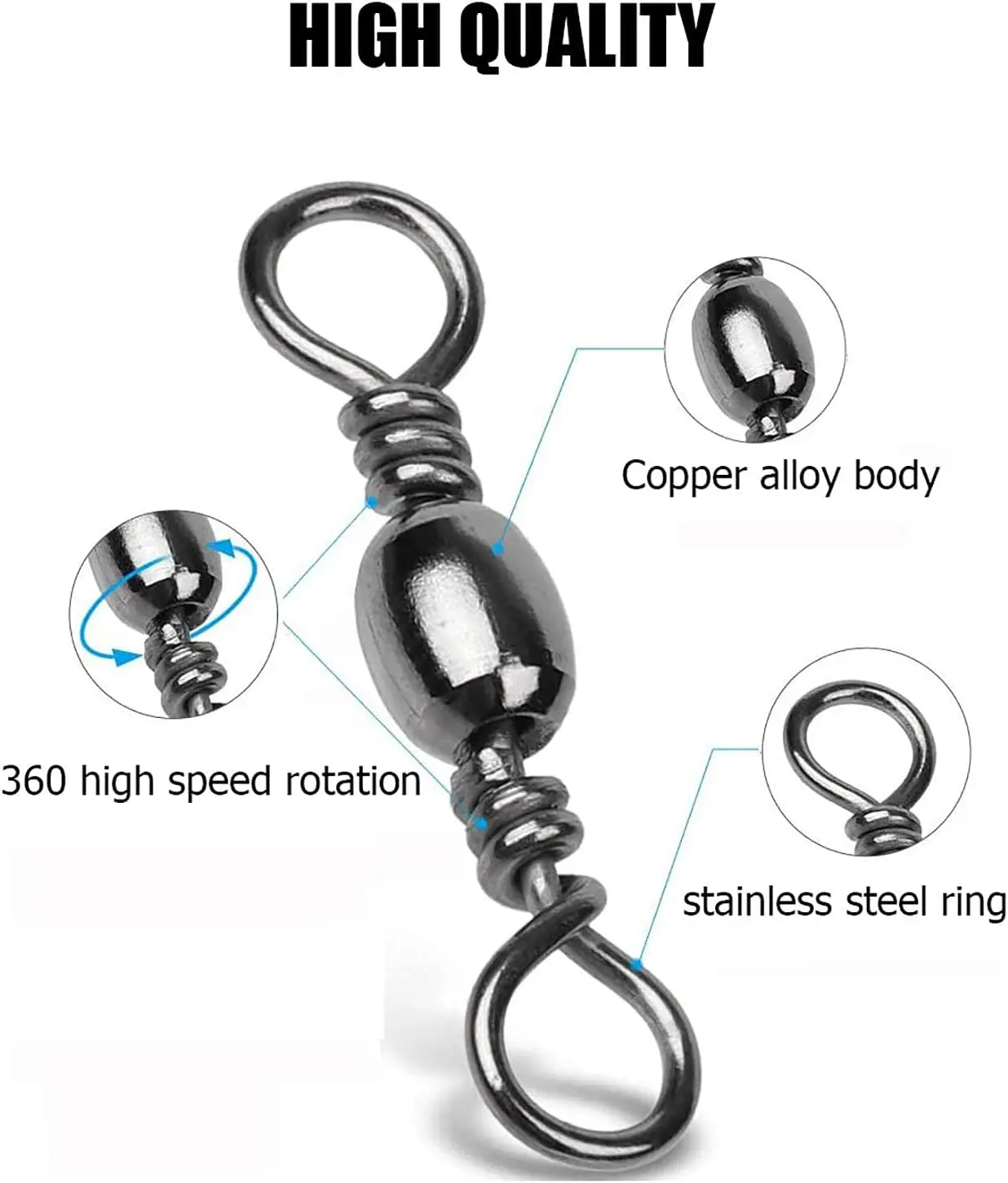 Fishing Tackles Goture 200pcs Rolling Swivel Snap Drag 16kg-70kg Stainless Steel Fishhooks Barrel Swivel Line Connector