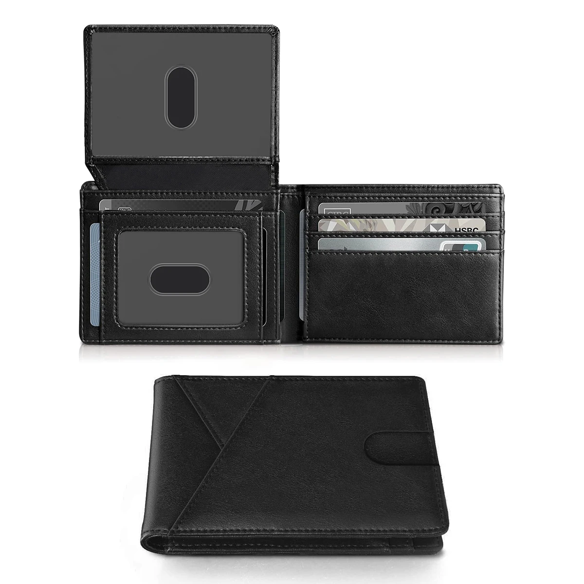 Men's Ultra-Thin RFID Blocking Bifold Wallet with Dual ID Windows & Multiple Card Slots