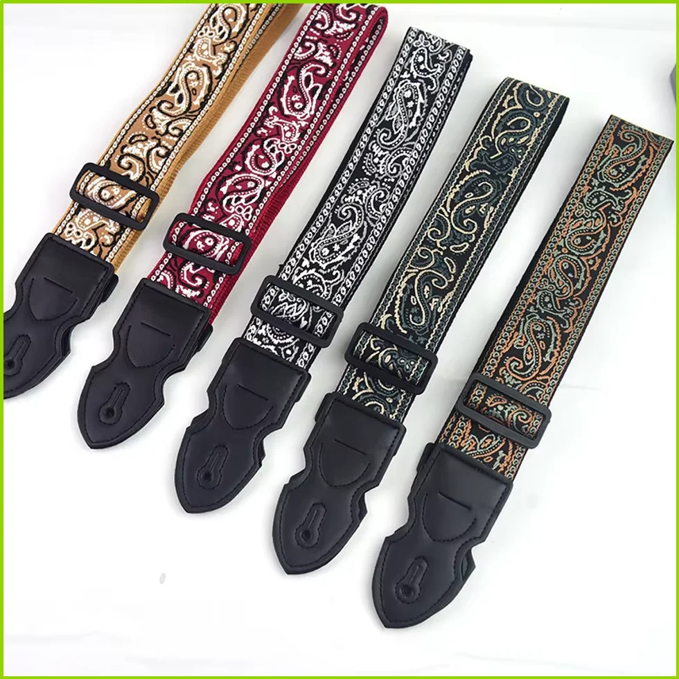 패션 레트로 자수 일렉트릭 기타 스트랩 에스닉 스타일 어쿠스틱 기타 스트랩 프..