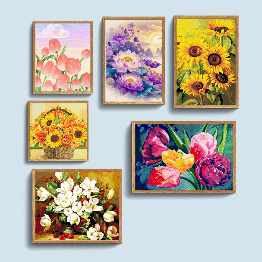 Full Embroidery Beads Printed 9CT Flower Cross Stitch Kit Home Art Decor