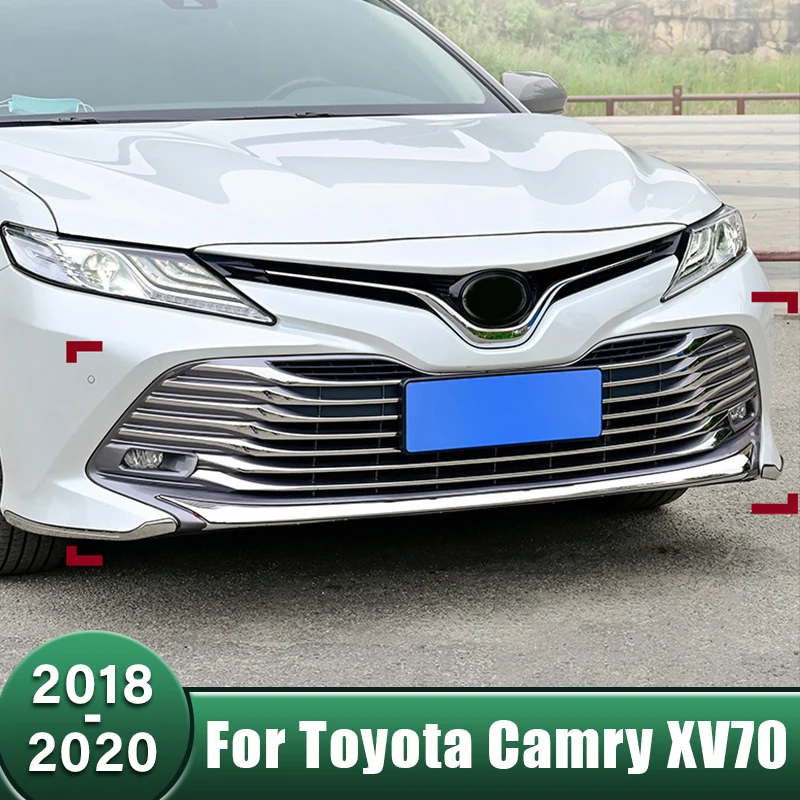 

Stainless Car Front Center Grill Grille Trim Cover Radiator Grills Strips Sticker For Toyota Camry XV70 LE XLE 2018 2019 2020