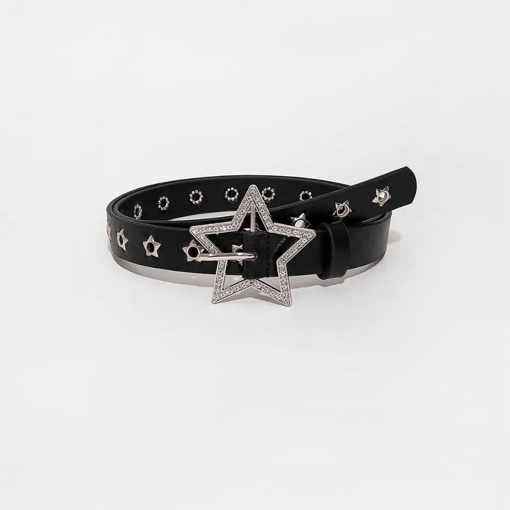 Fashion Star Eyelet Pentagram Rivet Belts Punk Hip Hop Pin Buckle Waistband Y2k Gothic Leather Belt For Women Man