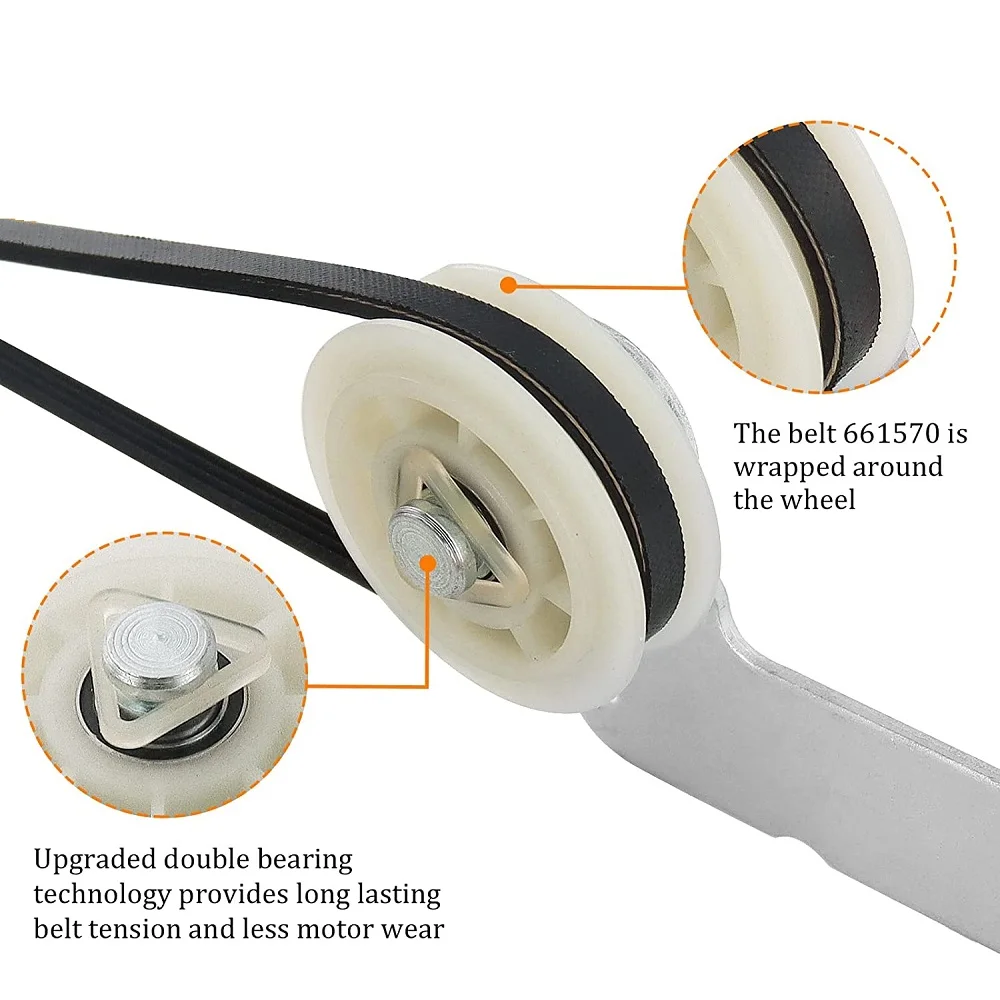 Dryer Drum Belt and Idler Pulley and Pulley Kit Compatible with May-tag,Ken-more Dryers 661570VP 661570V PS11726337 tumble dryer belt