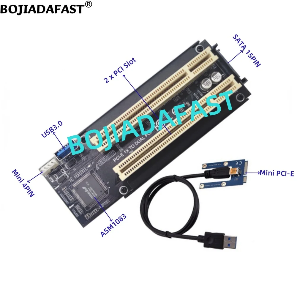 

Dual 2 x PCI Slot to Mini PCI-E Expansion Riser Card With 0.6M USB 3.0 Data Cable For Sound Tax Control Capture Parallel Cards