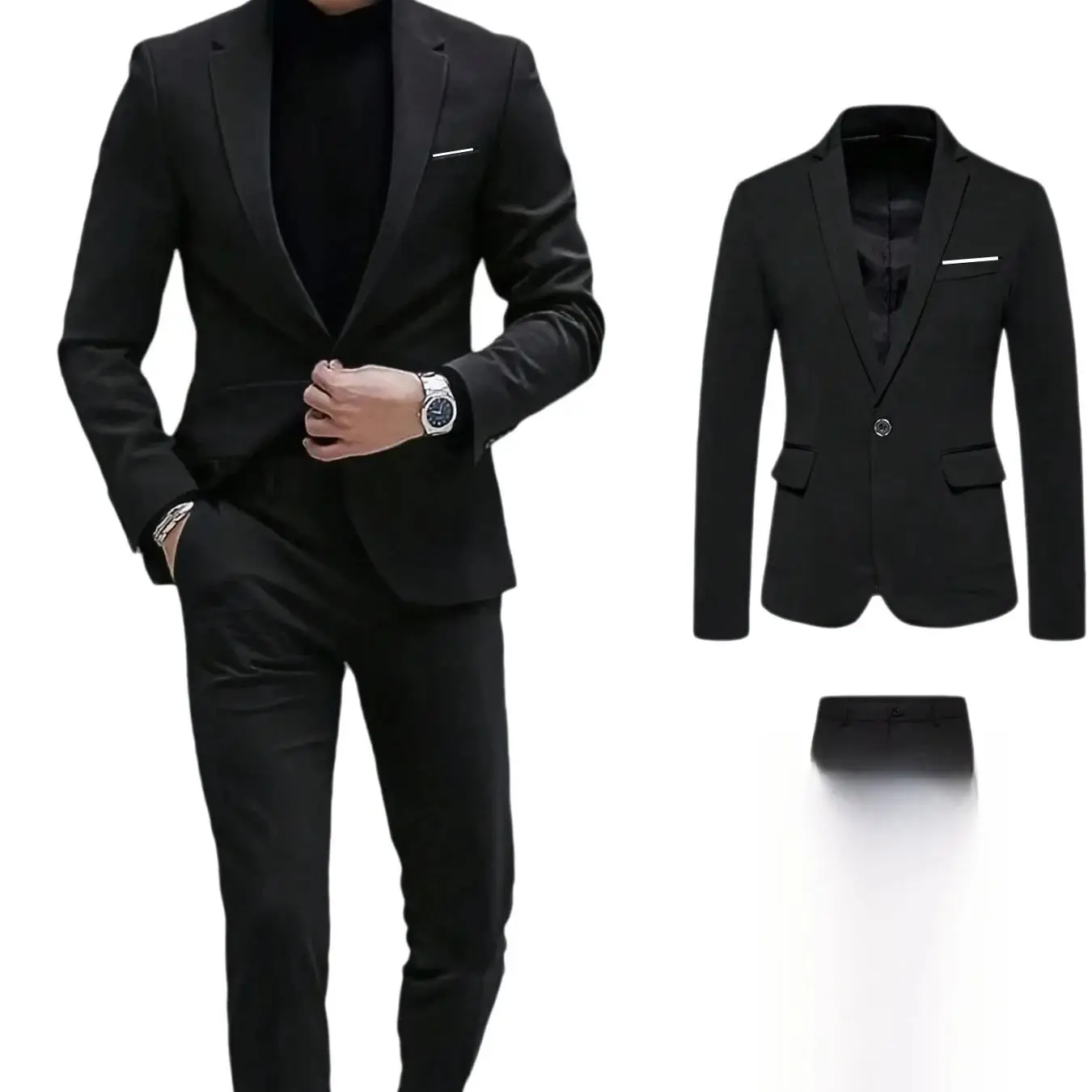 Black Wedding Men's Suit Slim Fit Notch Lapel Blazer Formal Business Tuxedos 2-Piece One Button Jacket+Pants for Party Prom