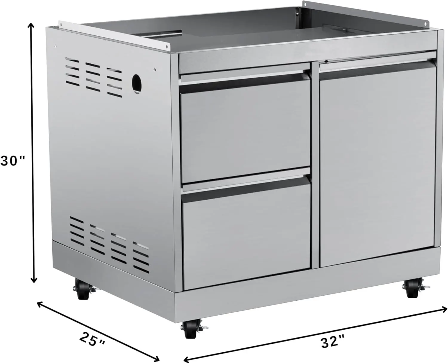 Neuer Outdoor-Küchenschrank aus Edelstahl mit Einzeltür und Doppelschublade, Aufbewahrungsschrank mit Rädern für Camping, Garten und Partys