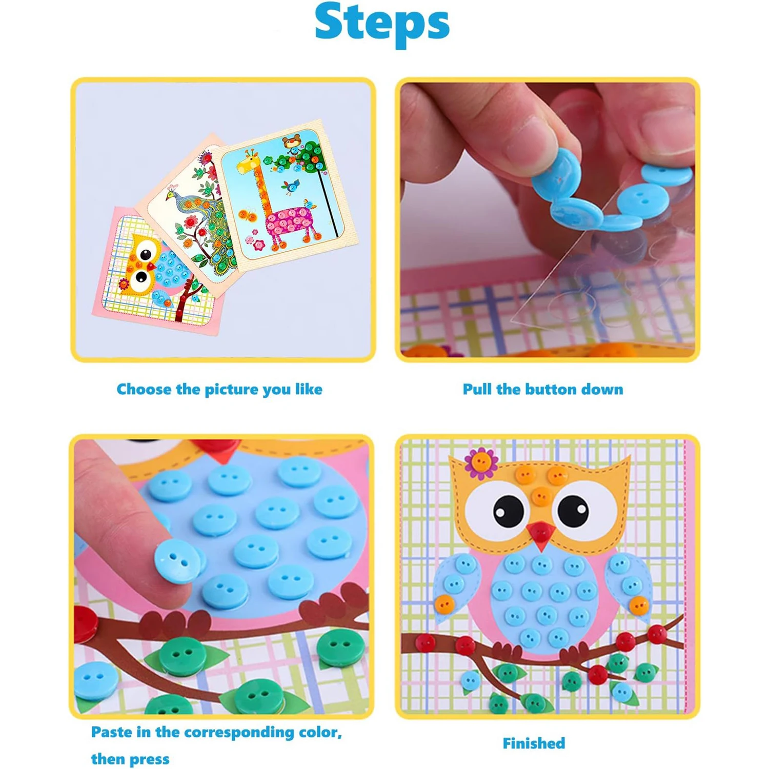 Button Sticker Drawing Mosaic Sticker Art Kits for Kids Educational Drawing Toy