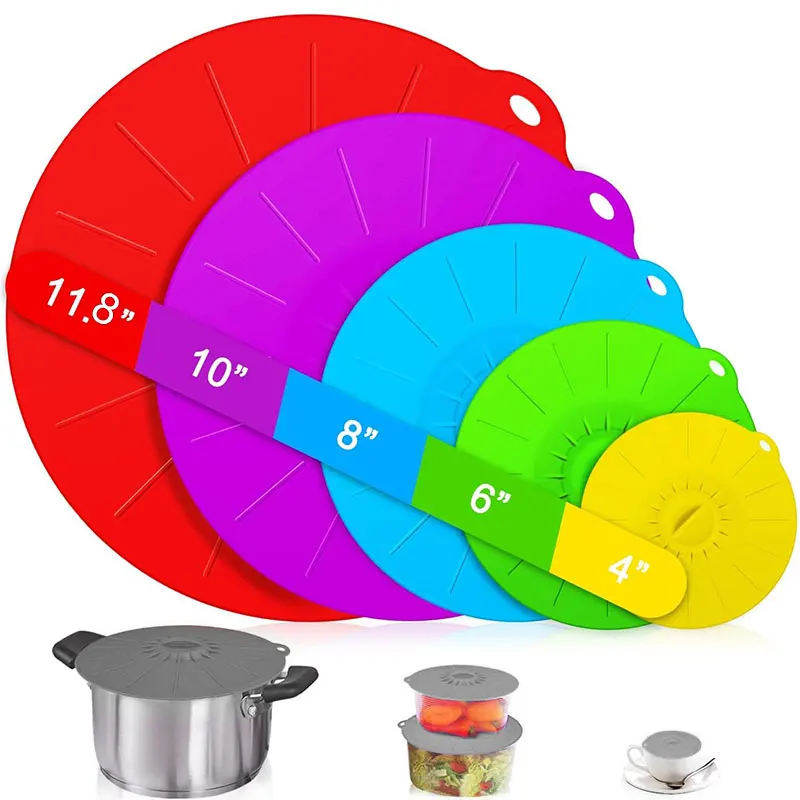 5PacksSiliconeLidsHeatResistantMicrowaveCoverforFoodSiliconeStretchLidsandFood