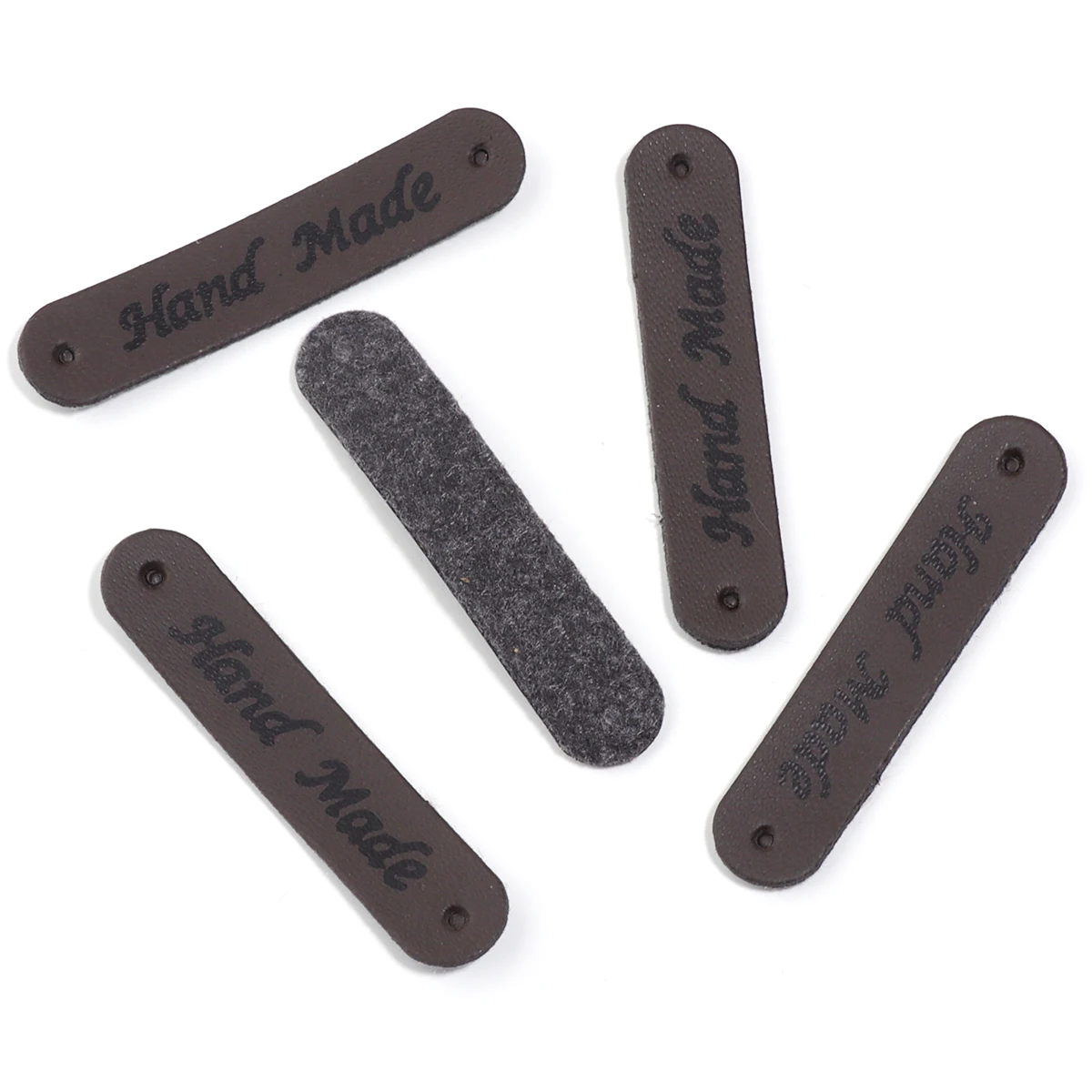 Description Picture 3 of item20pcs/lot 1x5cm PU Leather Handmade Two Hole Embossed Leather Label For Garment Bag Needlework Decoration Accessories Wholesale