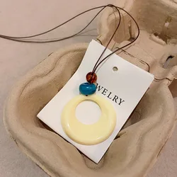 Elegant Vintage Resin Pendant Necklace - Long Rope Sweater Chain Jewelry (White)