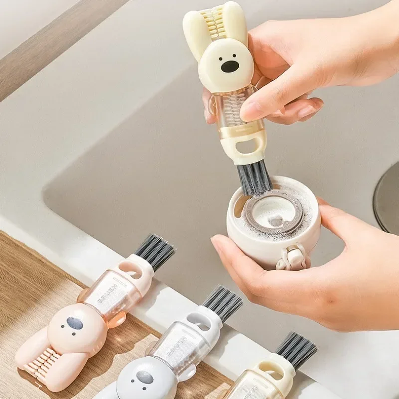4 in 1 Cup Lid Gap Cleaning Brush Hanging Cute Bunny Insulation Bottle Cleaning Silicone Cup Holder Cleaner Home Kitchen