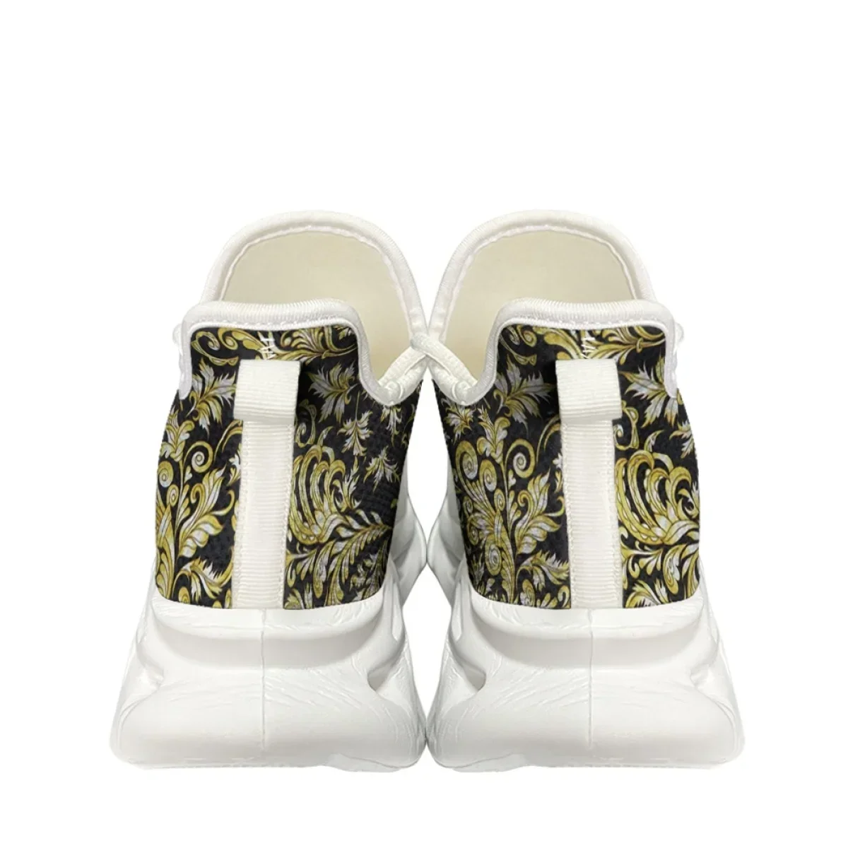 Gold Black Baroque Printed Comfortable Sneakers Shock Absorbing Anti-Slip Basketball Shoes Breathable Lace-Up Vulcanized Shoes
