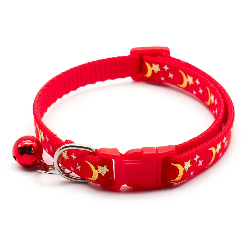 Cute Moon Star Print Cat Collar with Bells Breakaway Pet Cat Necklace Collars for Cats Adjustable Safety Kitten Collar 