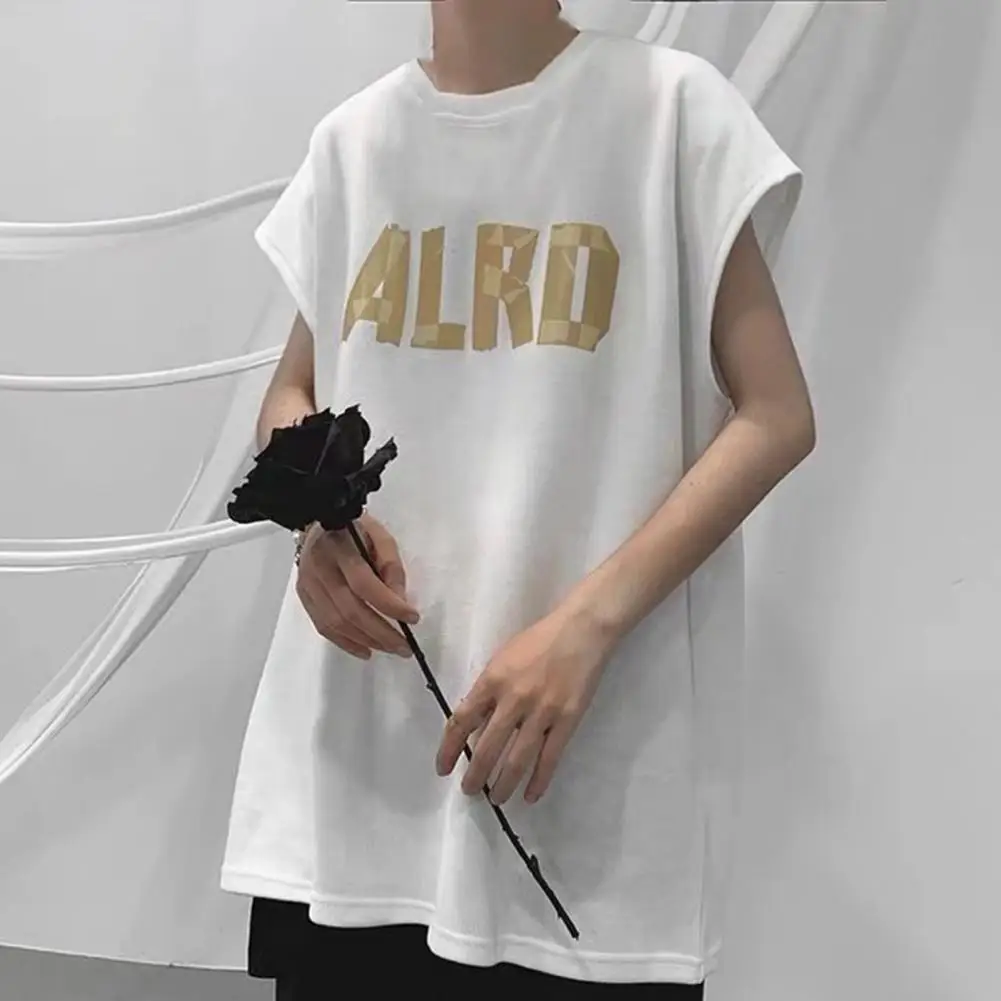 

Men Loose Top Breathable Oversized Unisex T-shirt For Couples Soft Pullover Sports Top With Letter Print Mid Length Short