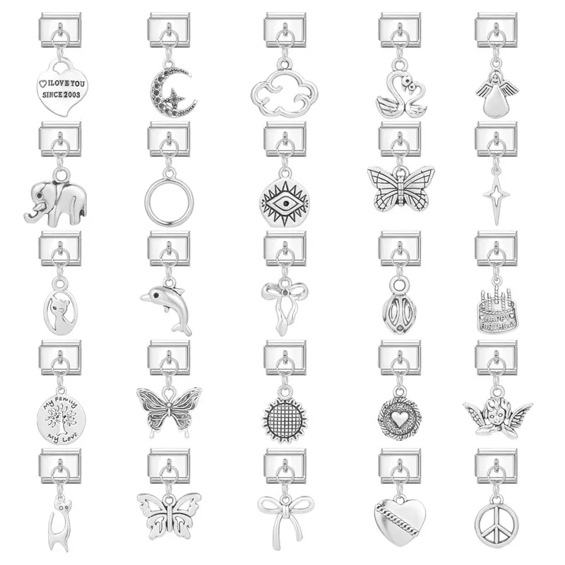 

Cute Animal Bracelet Puppy Elephant Butterfly Italian Charm Links Fit 9mm Stainless Steel Bracelet Jewelry DIY Making Gift