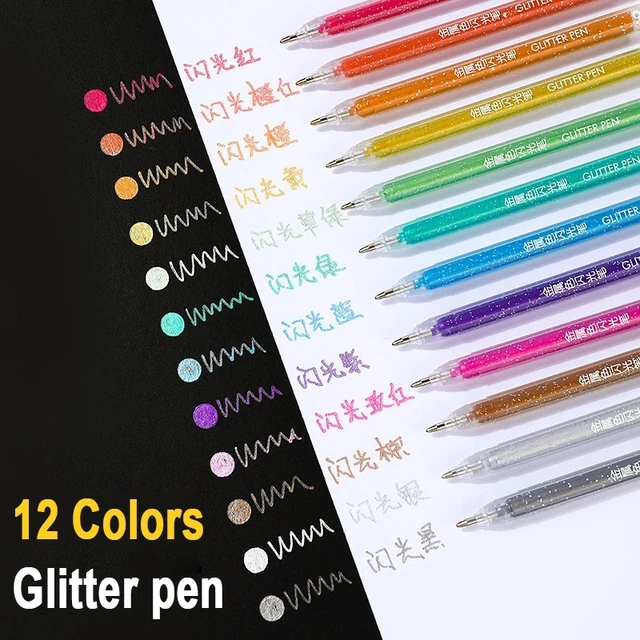 12Pcs/Set Gel Pen Set Glitter Gel Pens Colors Art DIY Ink