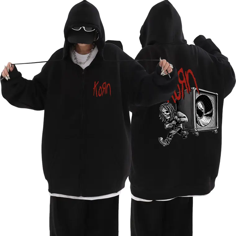 

Vintage Rock Band Korn Music Cover Zipper Hoodie Men Women Casual Fleece Zip Up Jacket Male Fashion Oversized Hoodies Sweatshirt