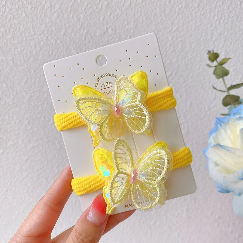 2 Stück neue Pailletten Schmetterling süße Mädchen binden einen Pferdes chwanz Kinder elastische Haar bänder Haarschmuck Kinder Haar gummis Baby Kopf bedeckung – Detail 7