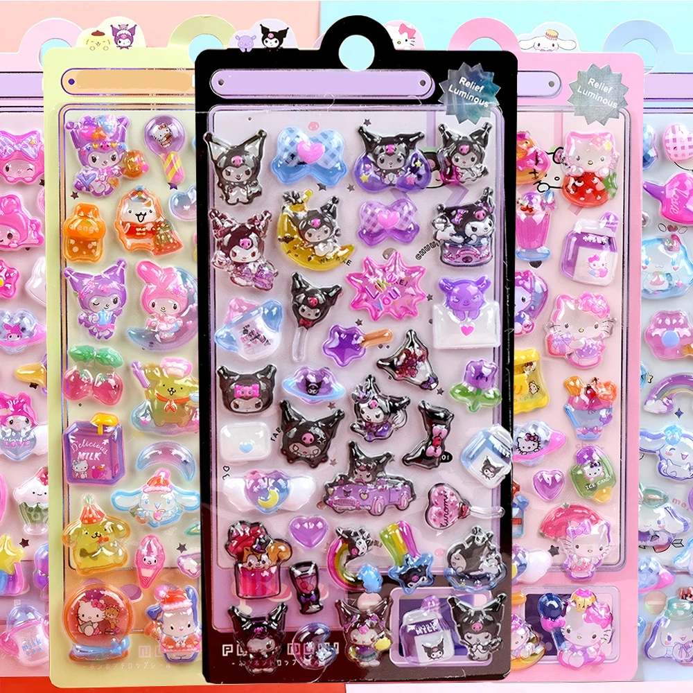 Cartoon Sanrio Characters Kuromi My Melody 3D Embossed Luminous Stickers DIY Decoration