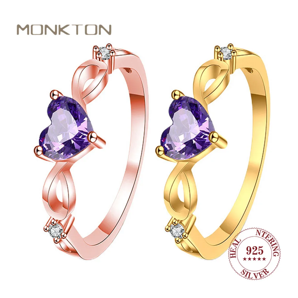 

Monkton 100% 925 Sterling Silver Amethyst Finger Rings for Women Heart Shape Wedding Promise Ring Bridal Party Gift