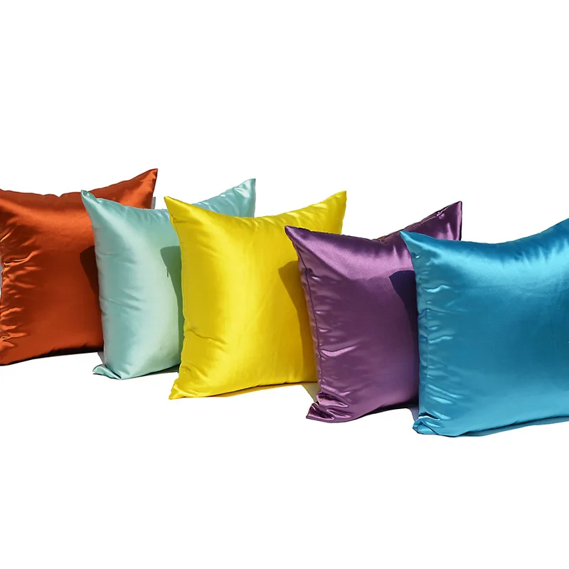 Silk Pillowcase 40/45cm Soft 100% Silky Pillow Cover Square Satin Cushion Cover High Quality Comfortable Solid Throw Pillows 1pc 4