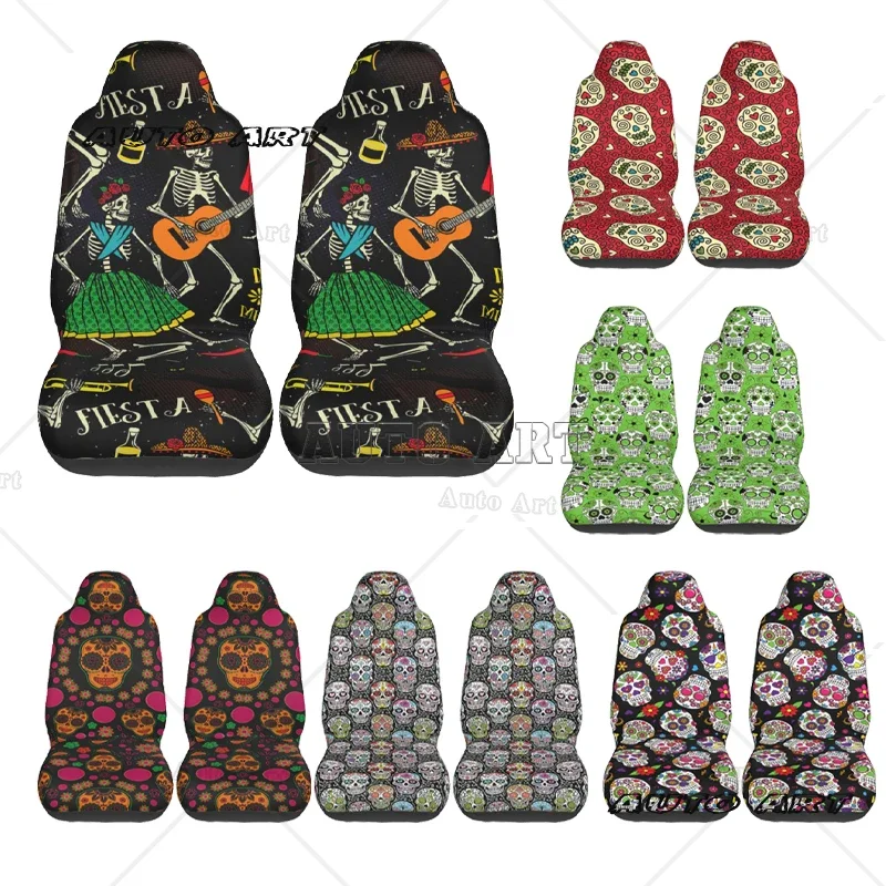 

Mexican Skull Car Seat Cover Custom Printing Universal Front Protector Accessories Cushion Set