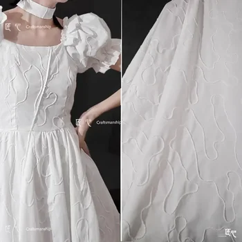 White Art Line Cotton Fabric Fashion Clothing Designer Creative for Shirt Diy Sewing By The Meter Material Cloth 1