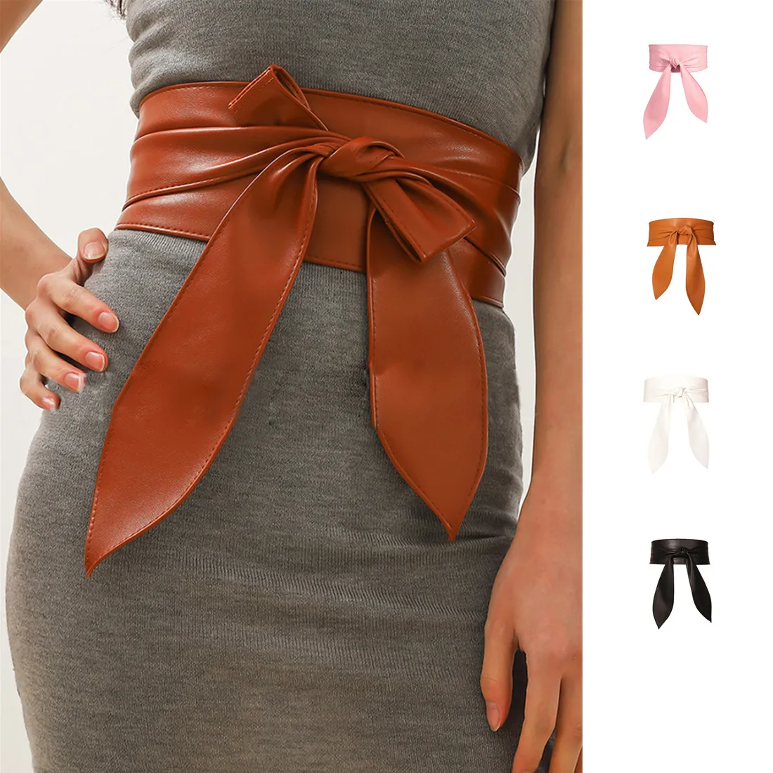

Ladies Women Lace Up Belt Elegant Bow Belt Long Black Soft Leather Wide Waistband Bowknot Cummerbund Ties Bow Dress Decoration