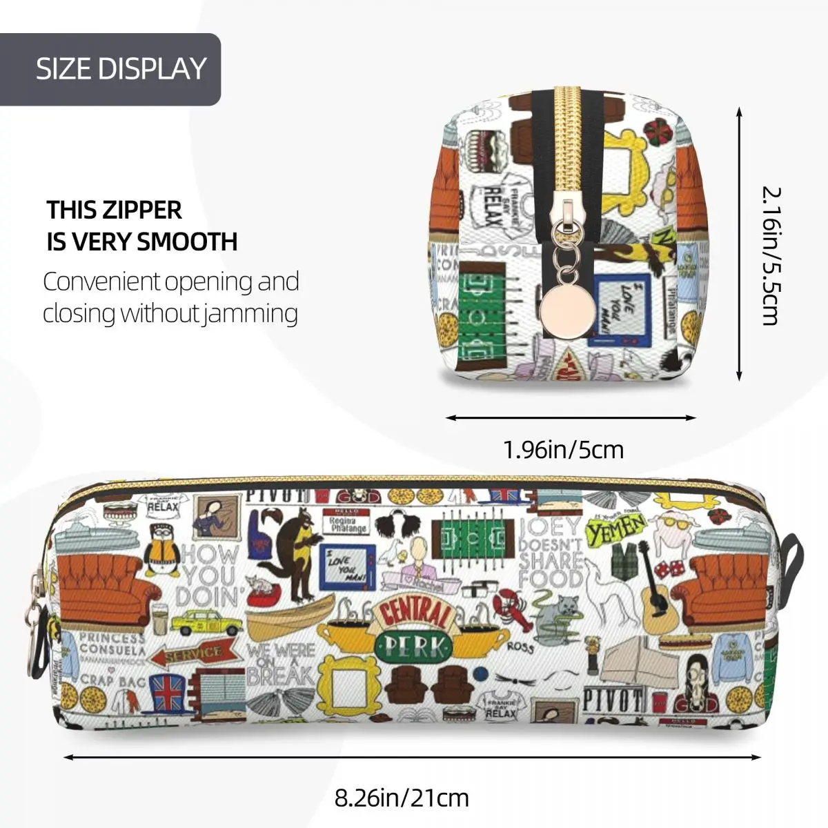 프렌즈 키 미국 TV 시리즈 필통 센트럴 퍼크 펜 홀더 가방 어린이 대용량 학교 용품 지퍼 필통