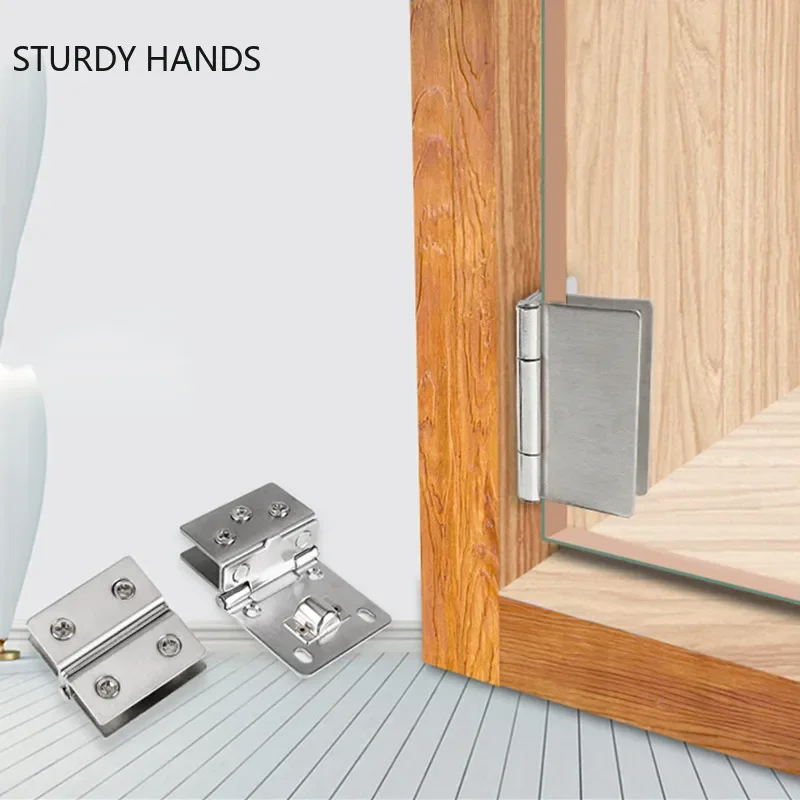 2Pcs Stainless Steel Glass Door Hinges Bathroom Glass Clamp Punch-free Hinge Cabinet Door Hinge Stainless Steel Hinges